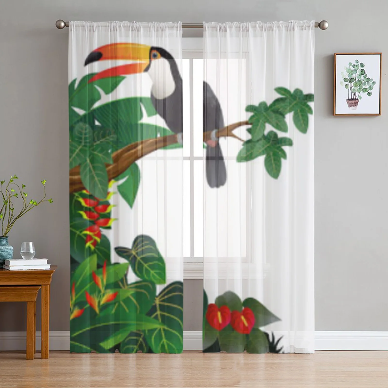 Toucan Bird Sheer Curtains For Living Room Kids Bedroom Tulle Curtains Kitchen Window Treatment Drapes