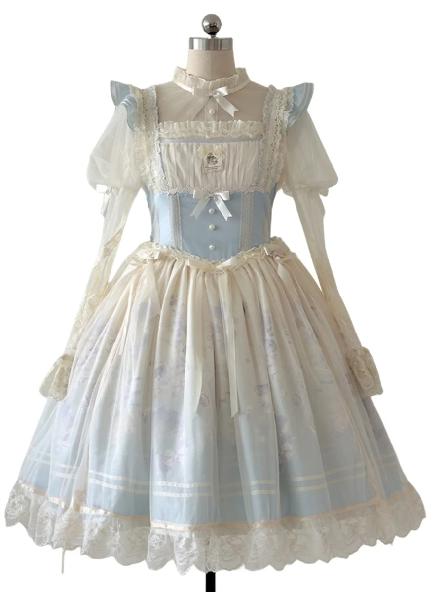 ハロウィン ロリータ ガーゼ バレエ Jsk スクエアカラー プリンセス ケーキドレス 春秋 年齢軽減 長袖 薄底シャツ