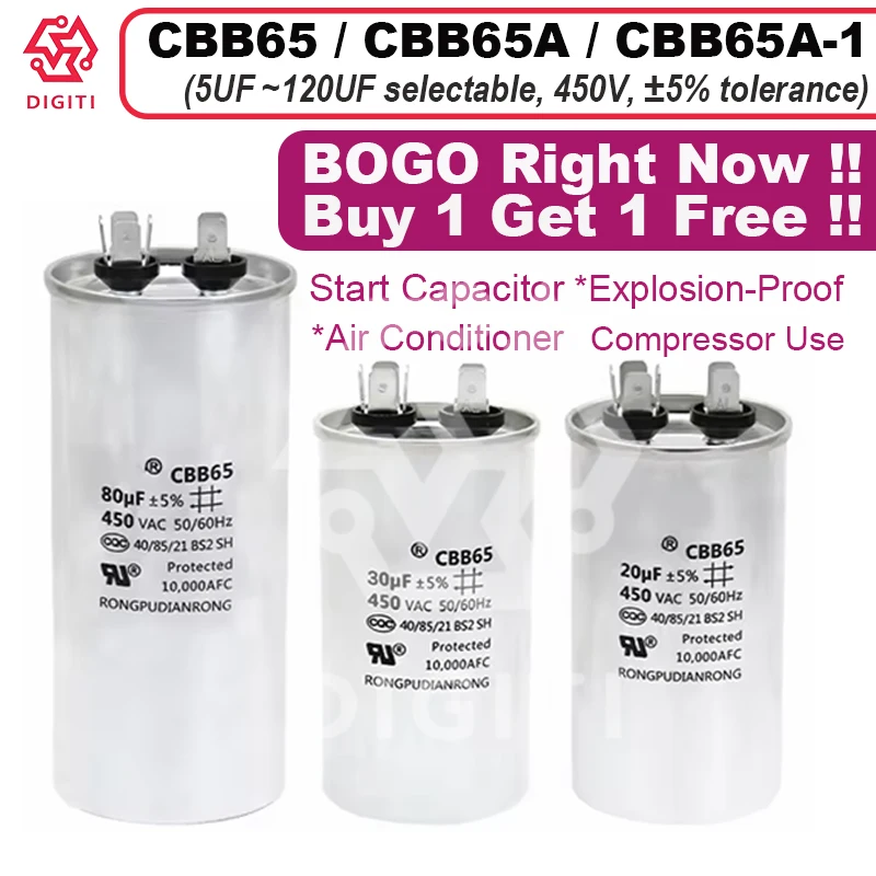 CBB65A-1 ตัวเก็บประจุ CBB65A ตัวเก็บประจุ CBB65 ตัวเก็บประจุ 450V AC มอเตอร์ตัวเก็บประจุเริ่มต้นตัวเก็บประจุ
