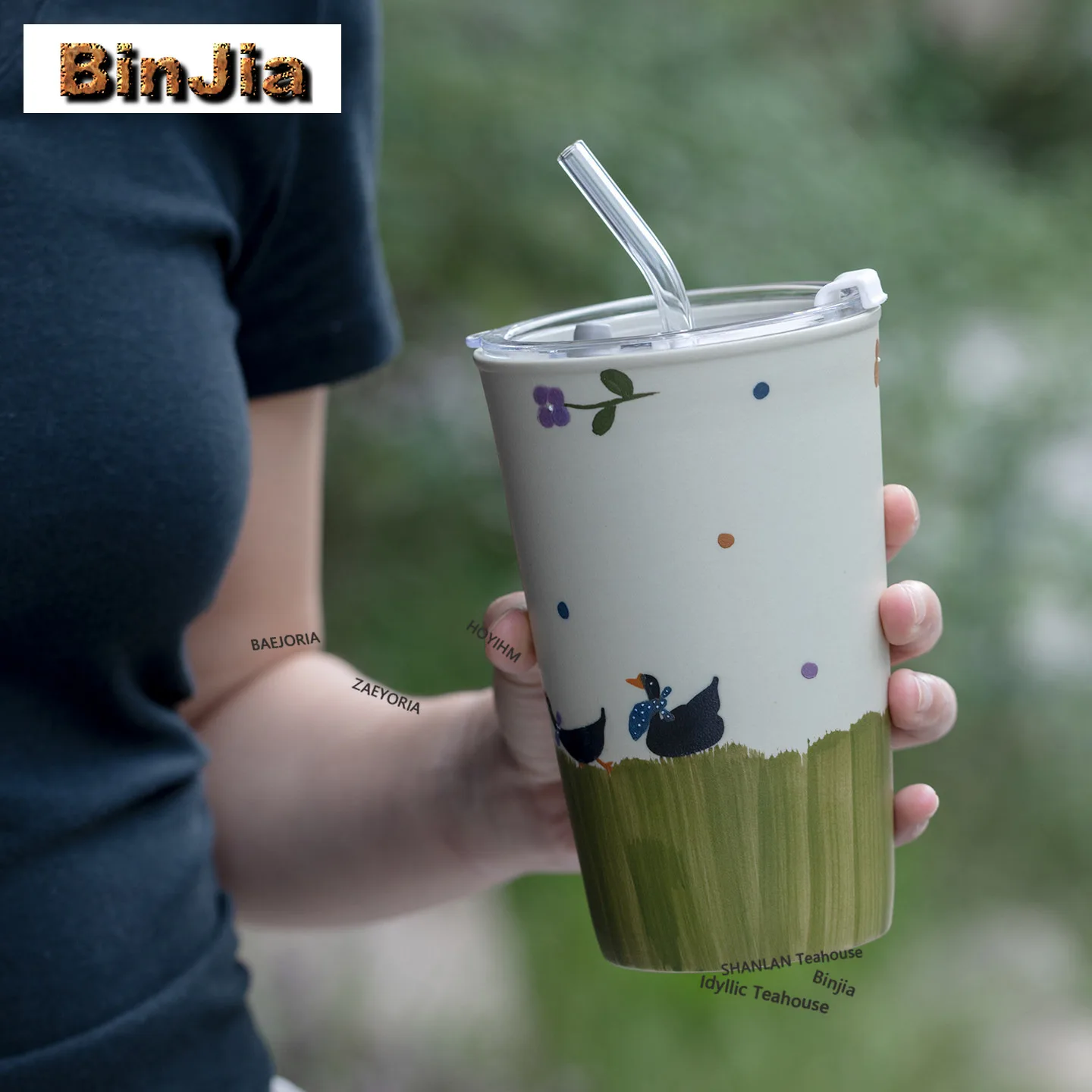 BAEJORIA 700ml Green Goose By The Pond Cola Mug Master Mug Bubble Teacup Cold Hot Water Jug Household Tableware Ornaments Gifts