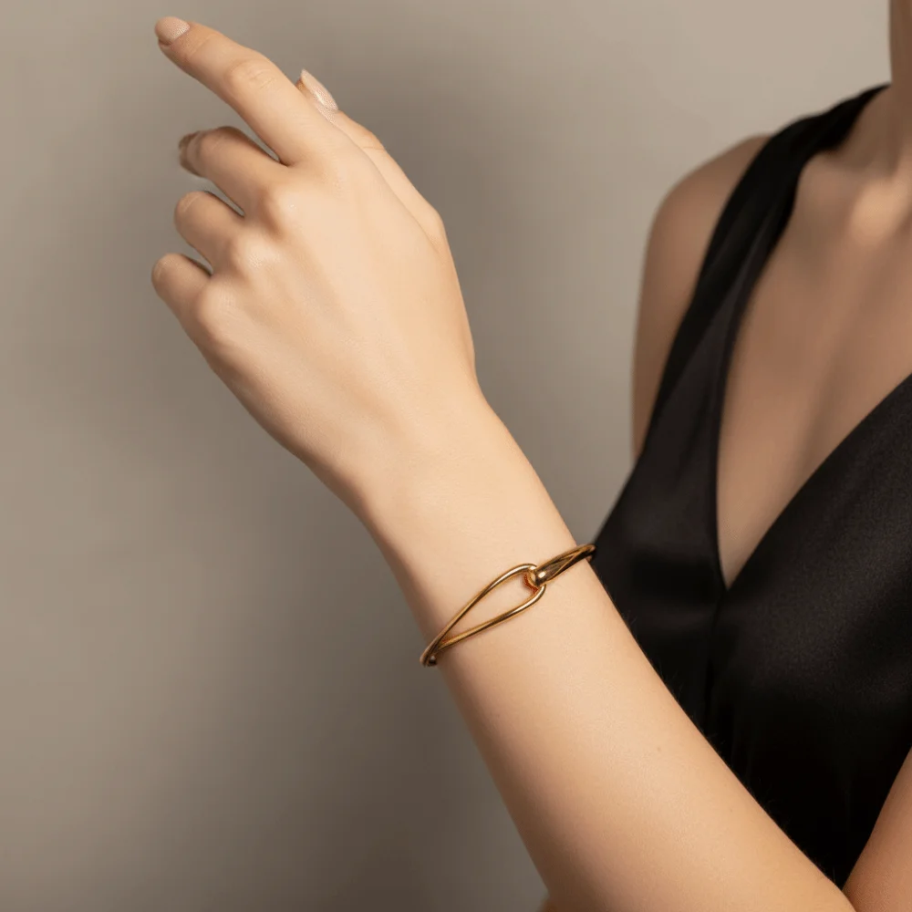 Wave Bangles Interlocking Loop Bangles Non Tarnish Streamlined Hook Bracelets Waterproof Flexible Fluid Cuffs Working Mom