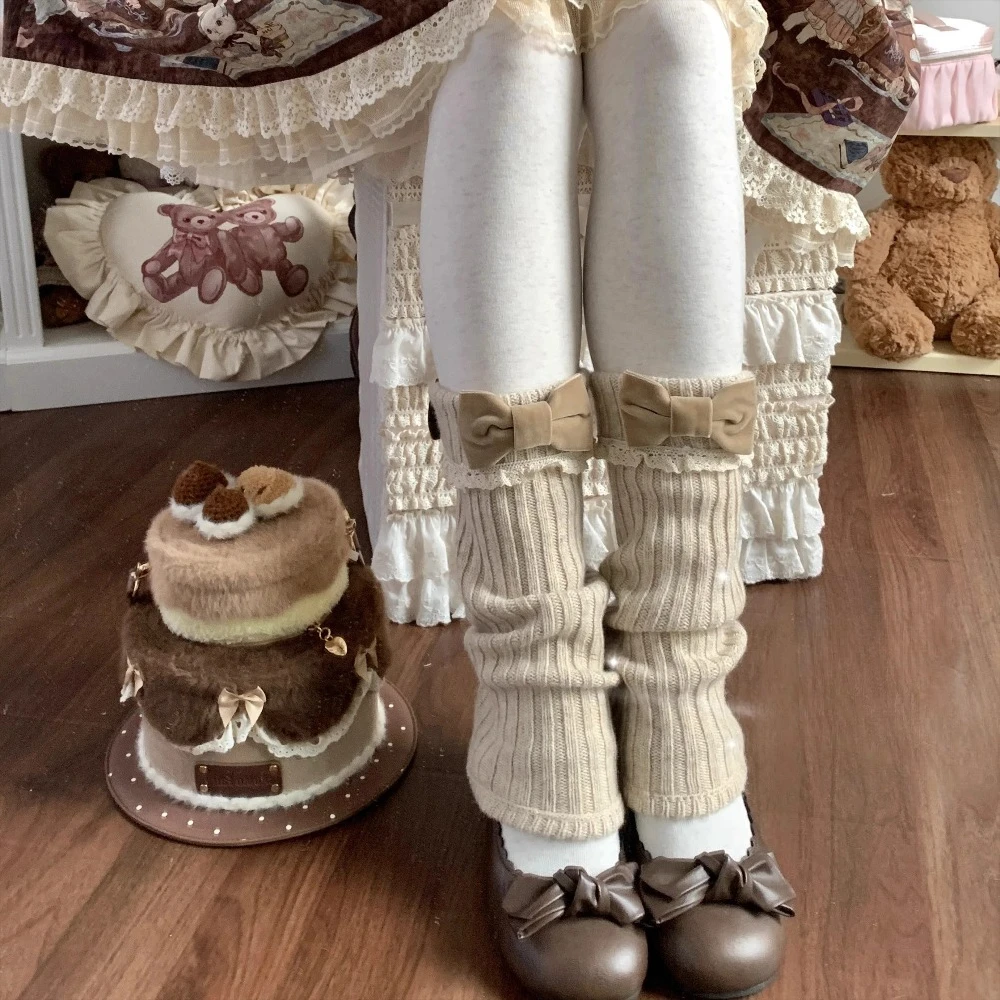 

Original Lolita Sweet Knitted Leg Warmers Pile Socks Japanese JK Lace Mid-calf Socks Women Autumn & Winter Cute Plush Leggings