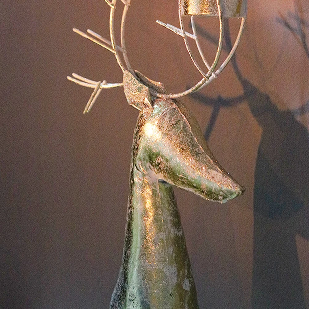 

Cute Reindeer Candlestick Iron Art Christmas Table Light Stand Sturdy Design Festive Home Decoration Mantle Fireplace Accent