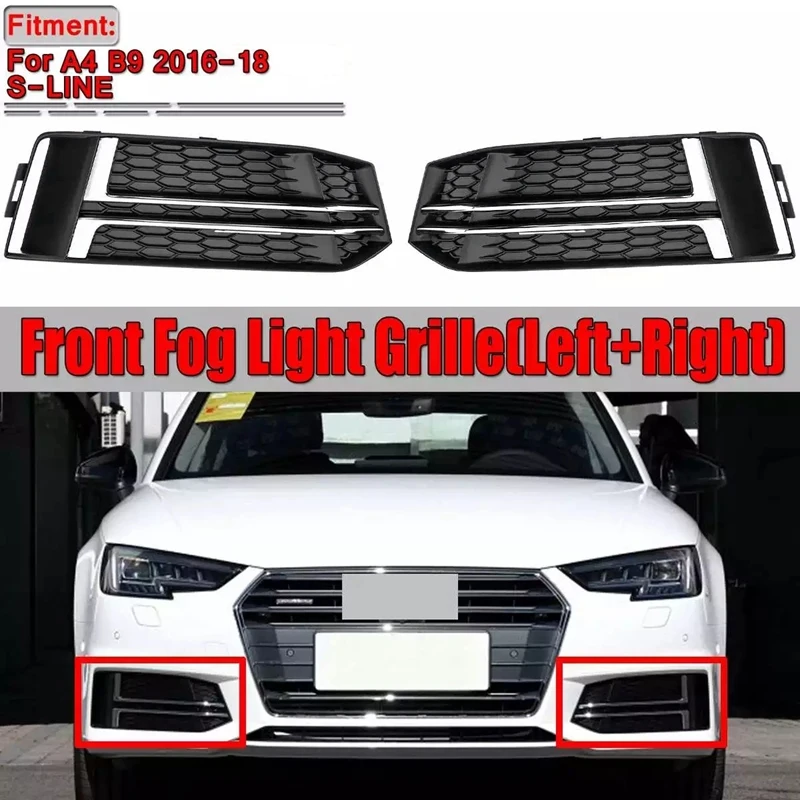 

NEW-A Pair A4 Car Front Bumper Fog Light Lamp Grille Cover Trim For - A4 B9 S-LINE 2016-2018 Fog Light Grill 8W0807681F