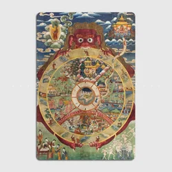 Buddhist Wheel of Life Bhavacakra Thangka Metal Sign Poster Garage Decoration Living Room Cinema Living Custom Tin Vintage Decor