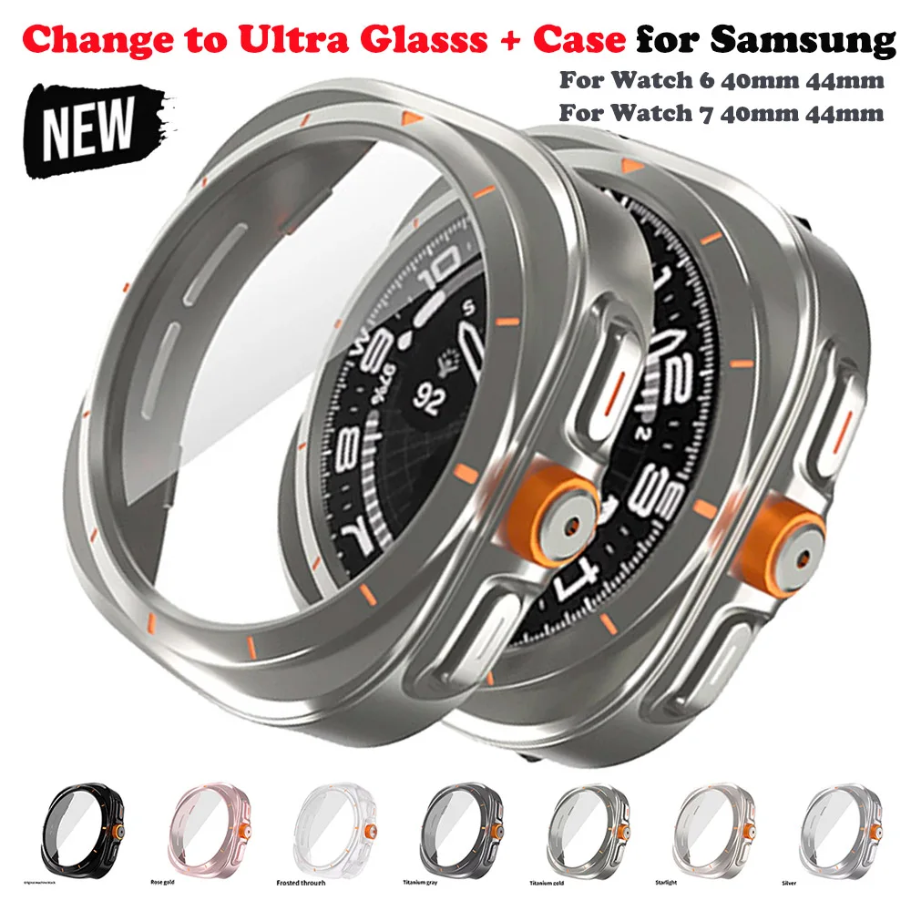 Change To Ultra Case for Samsung Galaxy Watch 7 6 40mm 44mm Upgrade To Galaxy Watch Ultra 47mm Tempered Glass Screen Protector