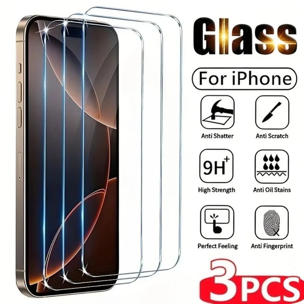3er-Pack Ultra-Klares Gehärtetes Glas für iPhone 17 16 14 15 Pro Max 15 14 Plus Displayschutzfolie für iPhone 11 12 13 Pro 16e XR XS Max