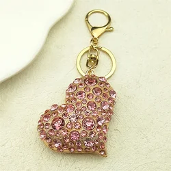Pink Crystal Sparkling Heart Key chain for Women Exquisite Sweet Alloy Rhinestone Keyring Car Bag Accessories Jewelry K9233S04