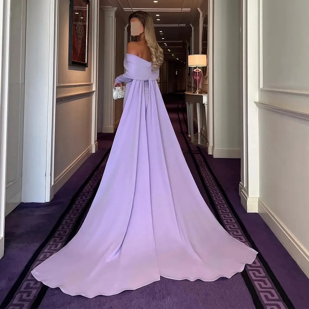 Ryanth Off Shoulder Luxury Formal Evening Dresses Pleat Long Sleeves فساتين سهرة Floor Length Elegant Prom Gowns Party Women