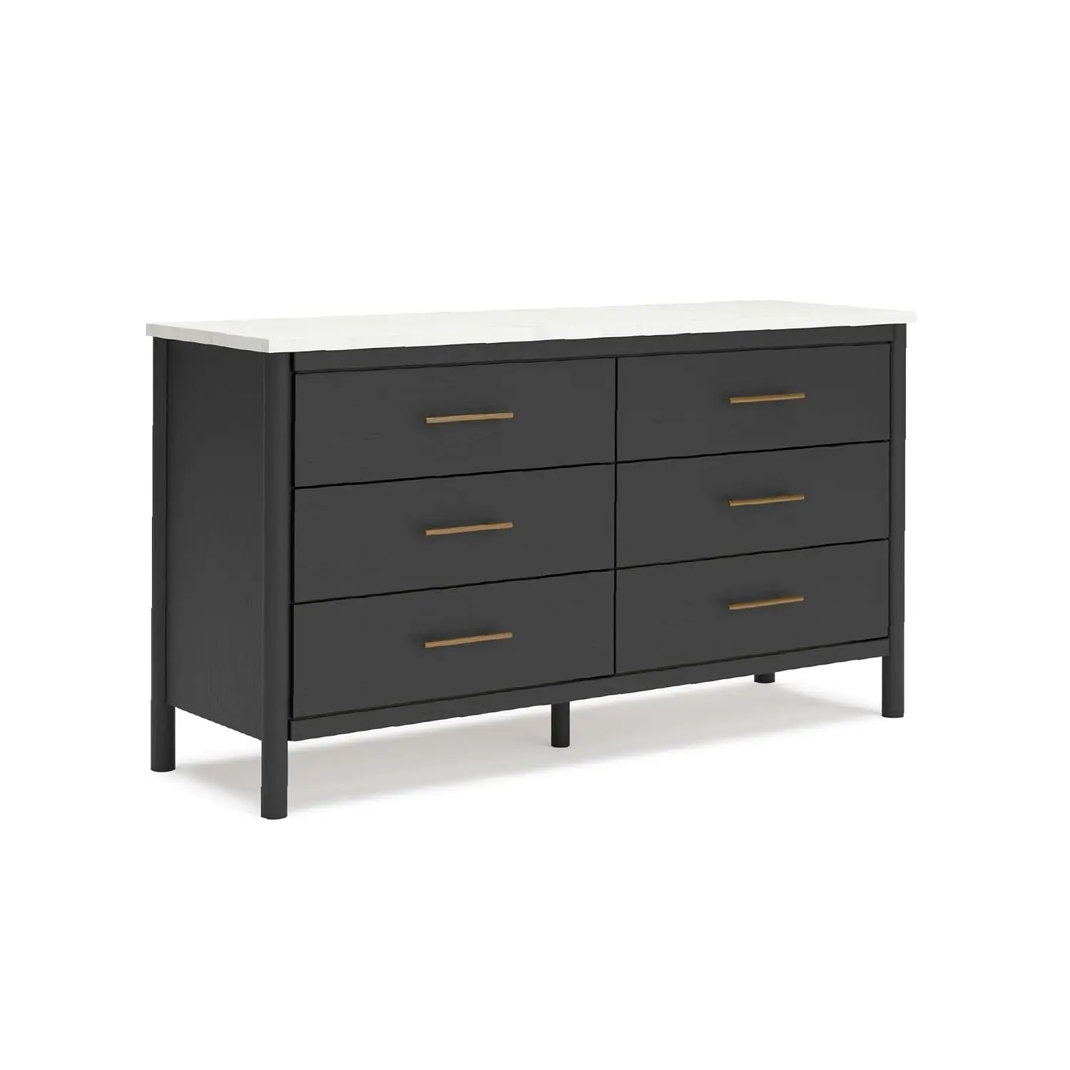 6 Drawer Dresser, Black Dresser for Bedroom, Matte Black & Replicated White Marble Top, 64