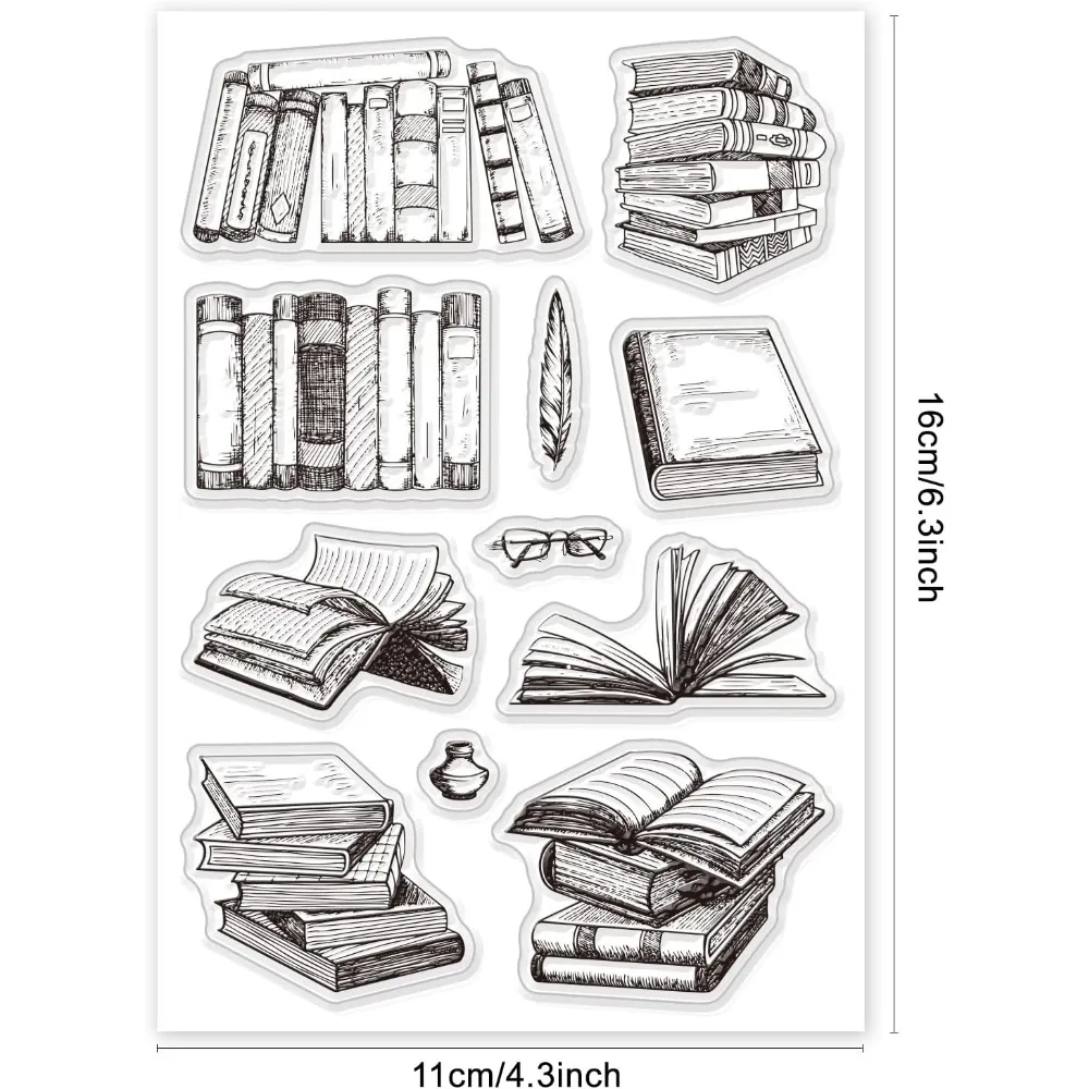 Books and Bookshelf Silicone Clear Stamps Transparent Stamps for Birthday Easter Holiday Cards Making DIY Scrapbooking Photo