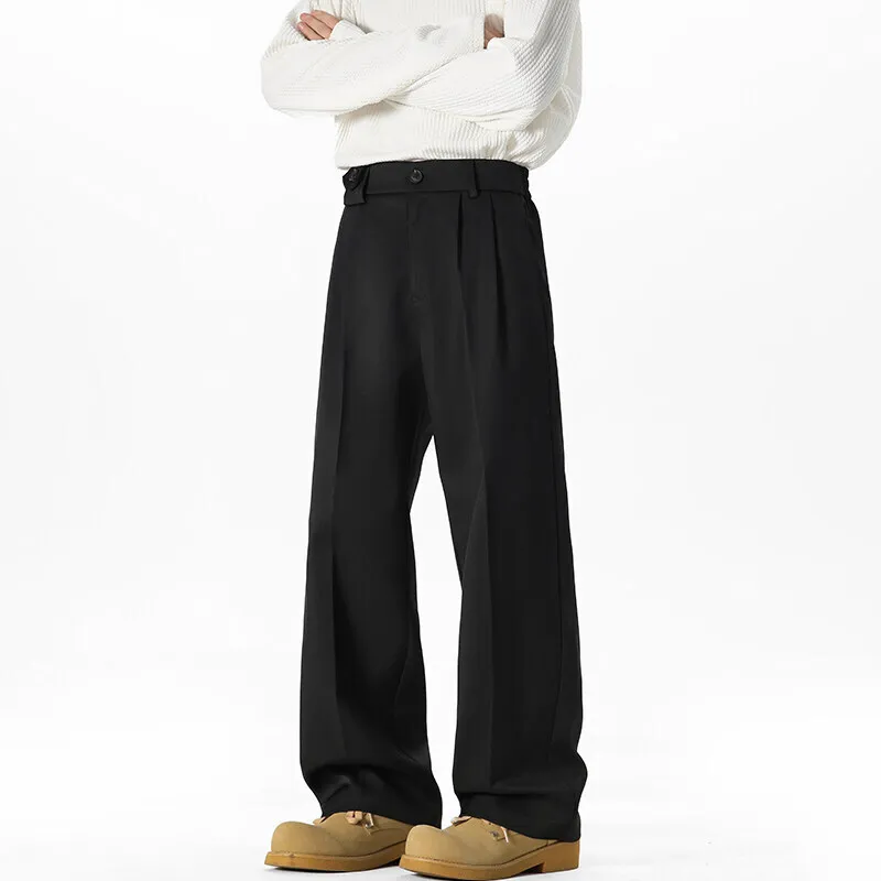 Grey Black Suit Pants Men Fashion Society Mens Dress Pants Korean Loose Casual Wide Leg Pants Mens Office Formal Trousers M-3XL
