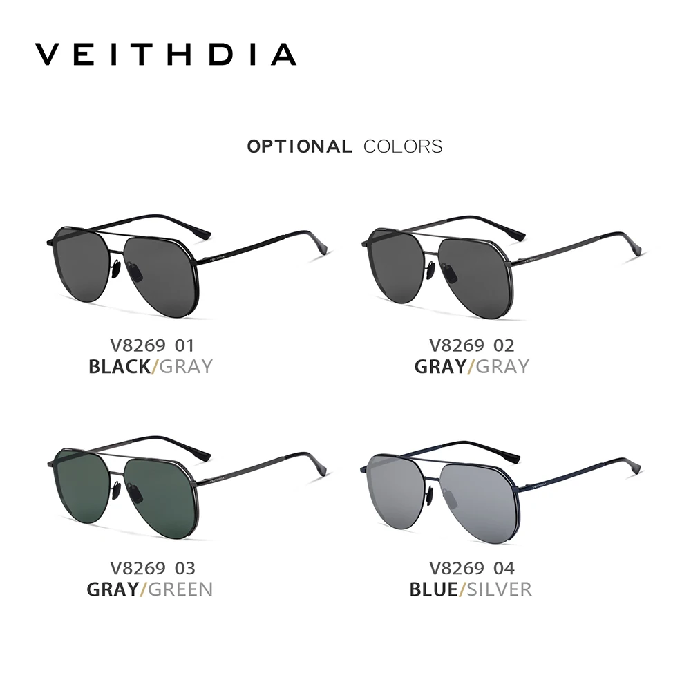 VEITHDIA نظارات شمسية كلاسيكية للرجال، نظارات شمسية مستقطبة من النايلون عالي الوضوح، نظارات مقاومة للأشعة فوق البنفسجية 400 للذكور 8269 #4