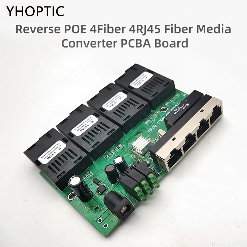 Przełącznik światłowodowy Fast Ethernet POE, Konwerter mediów optycznych, SC PCBA, Płytka Para Metro, 10 m, 100 m, Wyjście 4F2E, 4F4E, 12V
