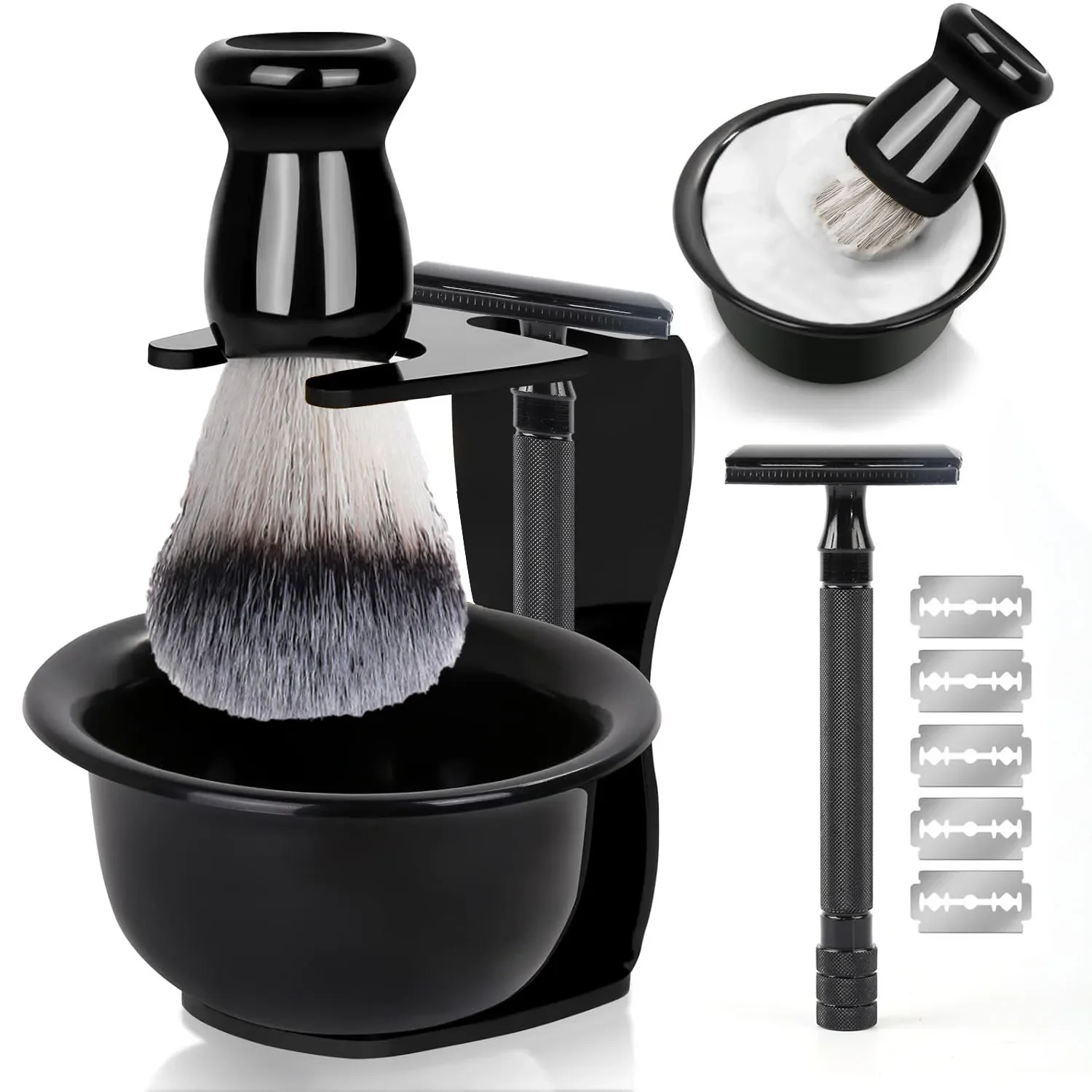 

Professional Beard Shaving Brush Set 3-in-1 Shaving Set with Shaving Brush Bowl and Razor Father's Day Men's Gift Set