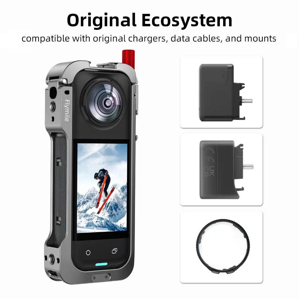 Aluminum Alloy Protective Case For Insta360 X5 Camera Frame Rabbit Cage With Silicone Lens Cover Cold Shoe and 1/4" Threads P4W3 - Image 2