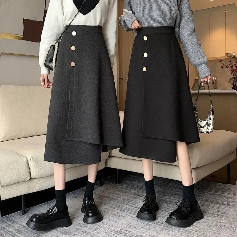 Fashionable Temperament Women's Irregular Half Skirt Autumn and Winter New Styles Girls' Versatile High Waisted Mid Length Skirt