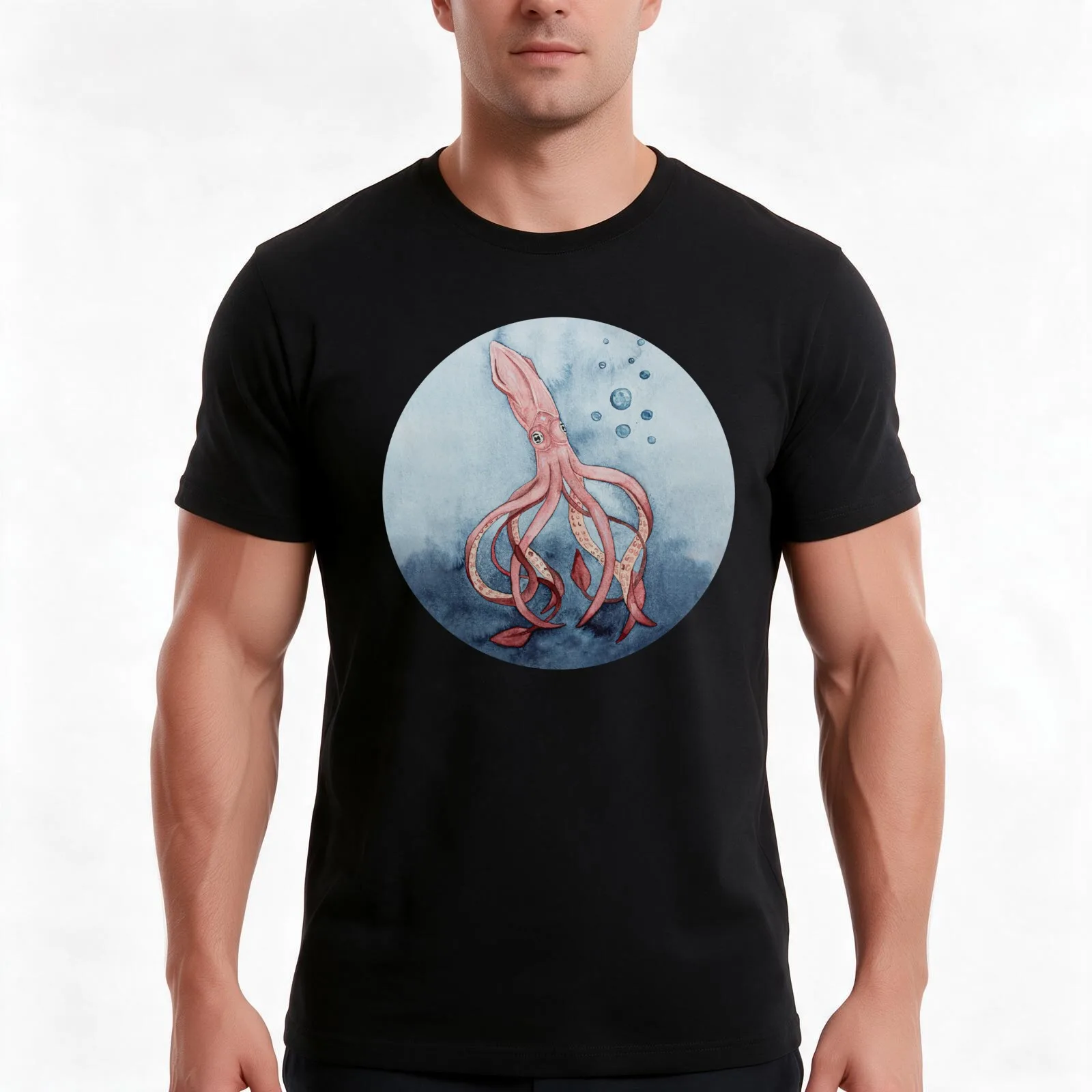 giant squid T-Shirt Summer Casual Cotton Tee Oversized Streetwear Tops Vintage Graphic Print Loose Fit Short Sleeve