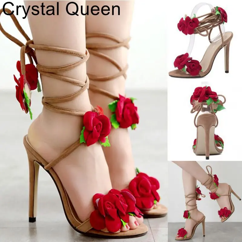 

2023 New Lace-up Platform Sandals Flowers Women Summer Fashion Point Toe Ankle Strap Strange Heels Pumps Ladies Shoes Size 35-42