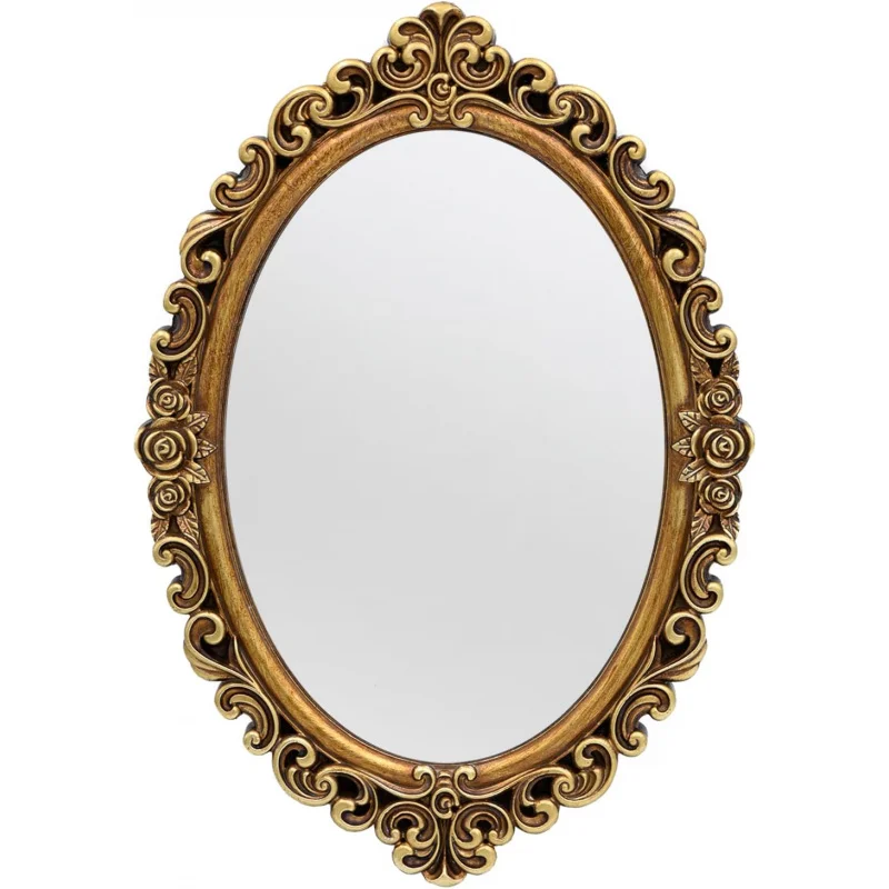 

OIGUMR Oval Wall Mirror Mirror Vintage Hanging Mirrors Bedroom Living-Room Dresser Decor (Gold；Frame Size：15.x 11.2 inch)