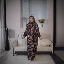 Eid Muslim Women Print Dresses Jalabiya Ramadan One Piece Scarf Long Robe Morocco Kaftan Dubai Abayas Islam Prayer Vestidos