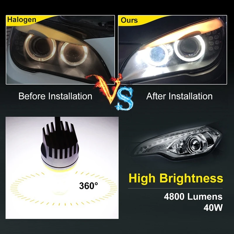 H8 Headlight Bulb 6000K 120W LED Angel Eyes Lights Canbus For BMW E60 E61 E63 X5 E70 X6 E71 E90 E91 E92 E93 M3 E89 E82 Parts