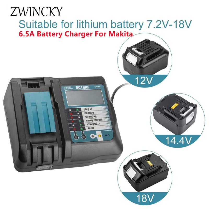 Hot 6.5A/3A Battery Charger For Makita 14.4V 18V BL1830 Bl1430 DC18RC DC18RF EU Plug cooling and high quality charging stations