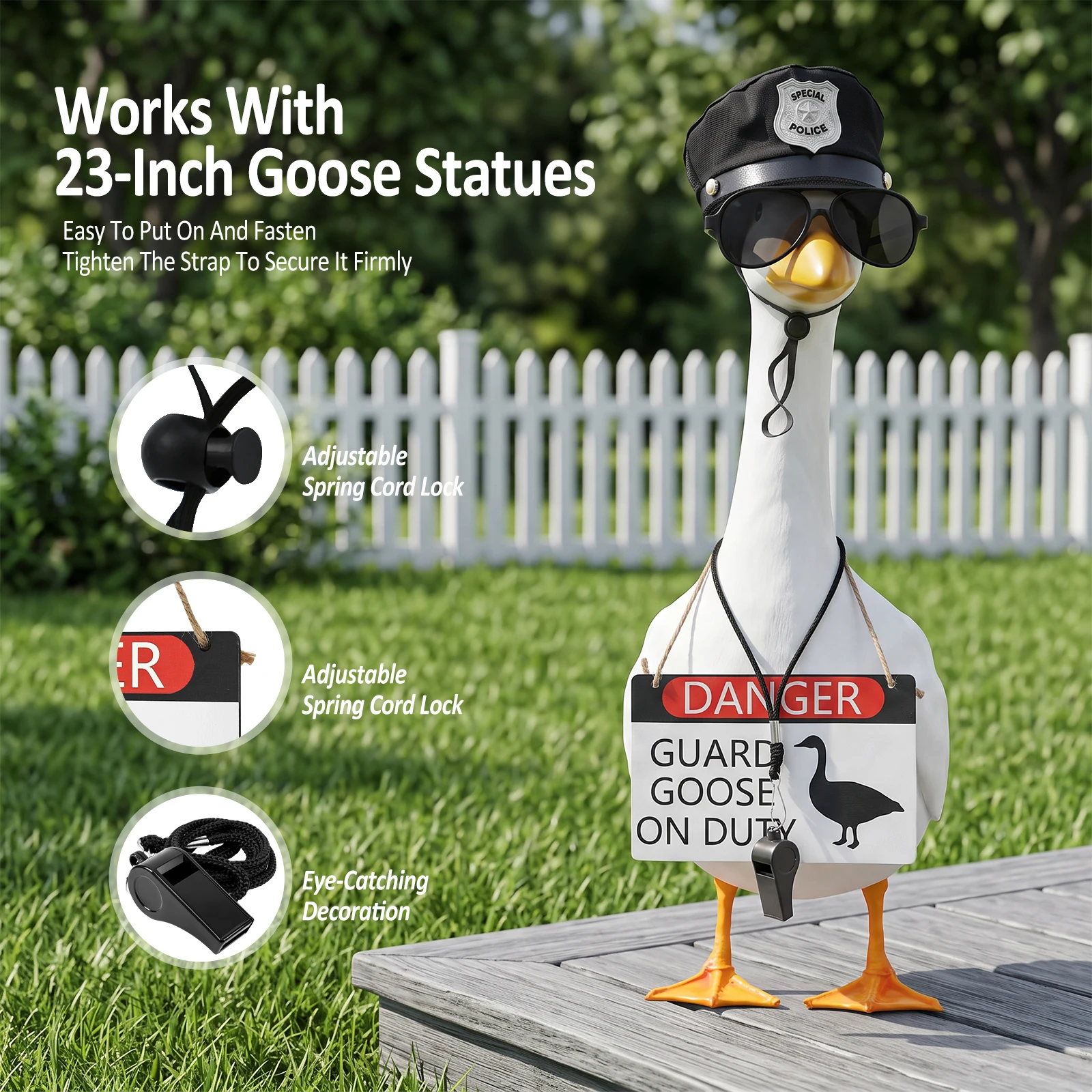 Creative Police Themed Porch Goose Outfits 23 Inch Outdoor Garden Goose Statue Police Costume for Indoor Entryway Patio Accent