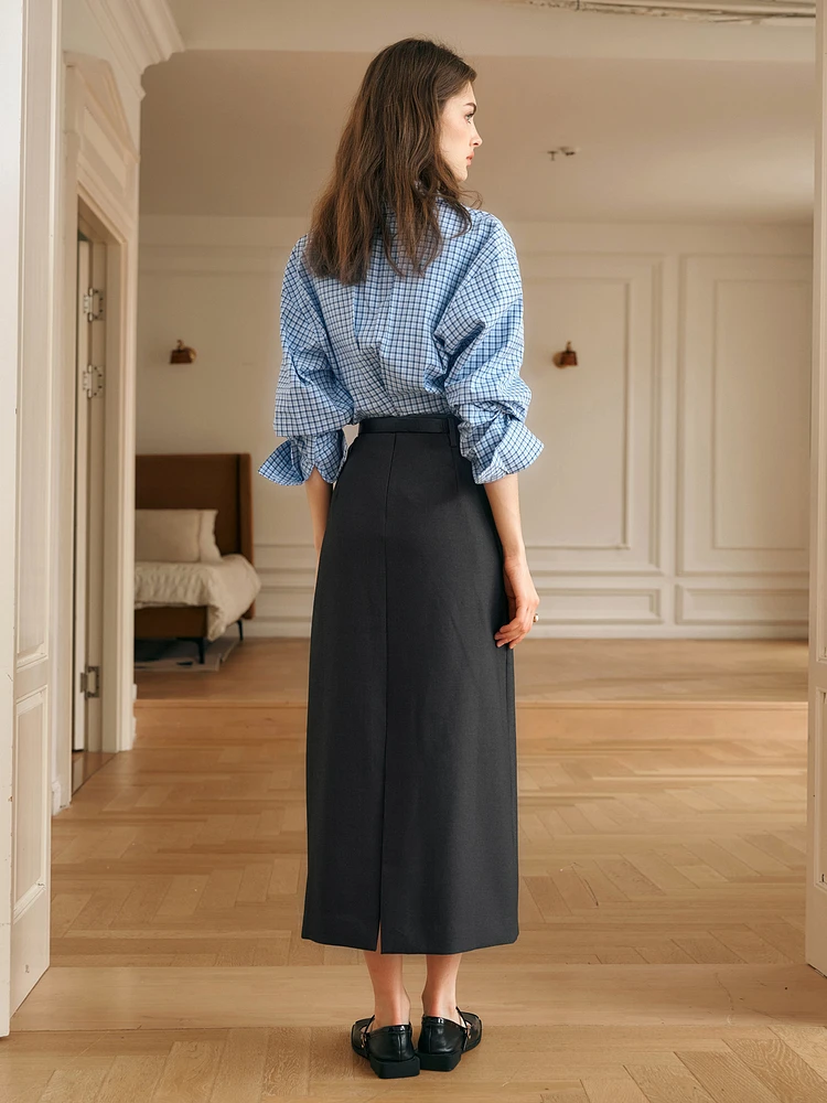 OLrain Women's Gray Skirt 2025 New Temperament Commuter Straight Long Skirt Ladies Clothes M57CB95858