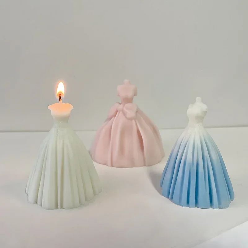 

Wedding Dress Suit Candle Mold DIY Evening Dress Plaster Cake Decoration Silicone Mould