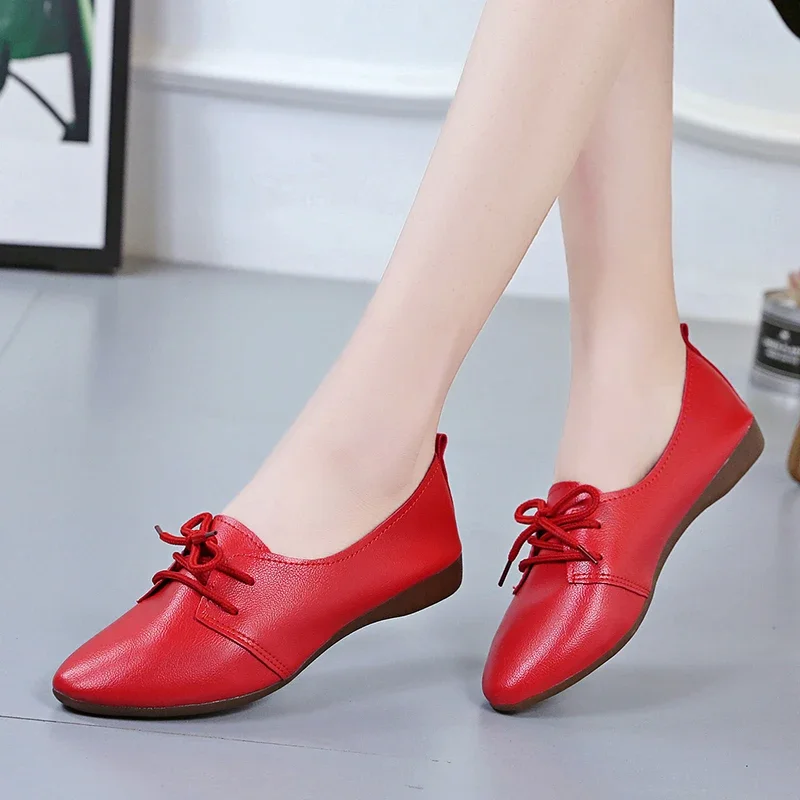 PU Pointed Toe Casual Flats 2023 High Quality Solid Shoes Female Spring/Autumn Lace-up Basic Flats Zapatos Planos Para Mujeres