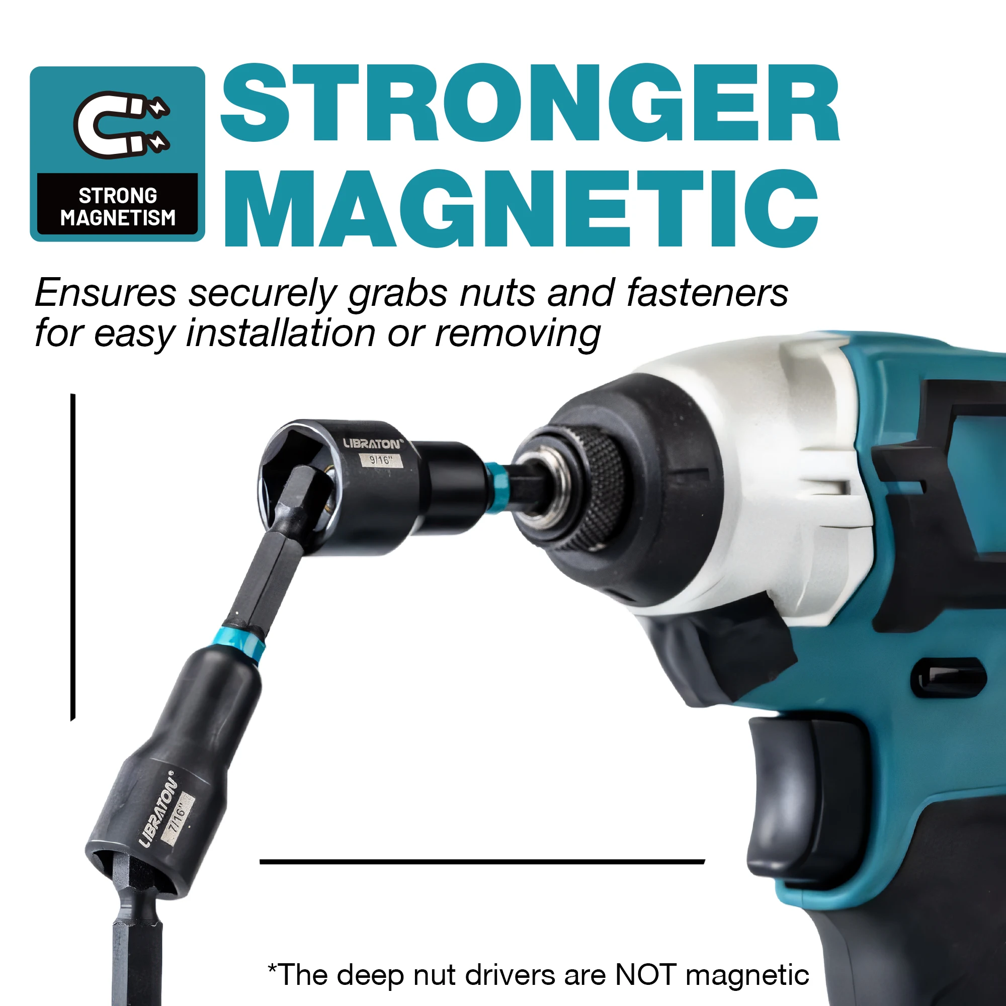 16xMagnetic Nut Driver Set SAE Nut Driver for Impact Drill Deep Nut Driver Set Impact Driver Bit Set with Toolbox for Car Repair