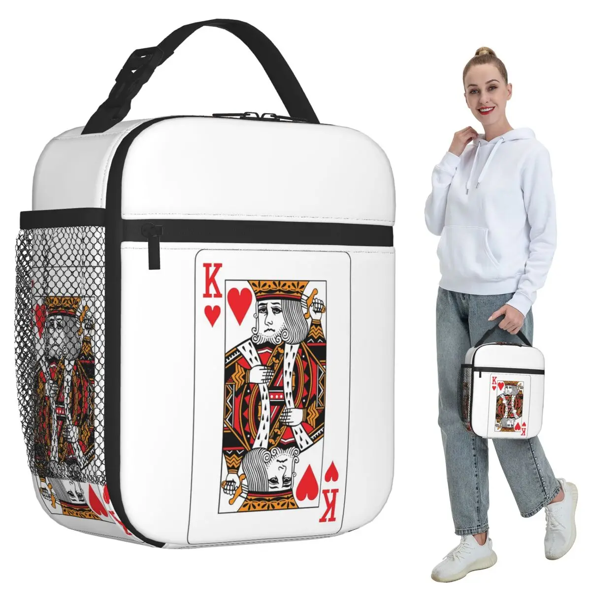 

Изолированная сумка для обеда King Of Hearts Poker Playing Card для женщин, термосумка для еды, контейнер для обедов, офисный термоконтейнер для еды