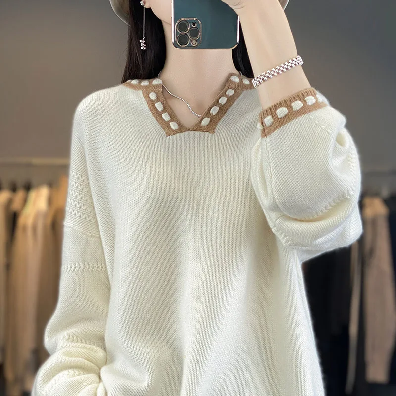 100% Wool, Women\'s Soft Cashmere Sweaters, Cashmere Knitting Pullovers, Long Sleeve, Loose Style, High Quality, HL01, 2023Winter