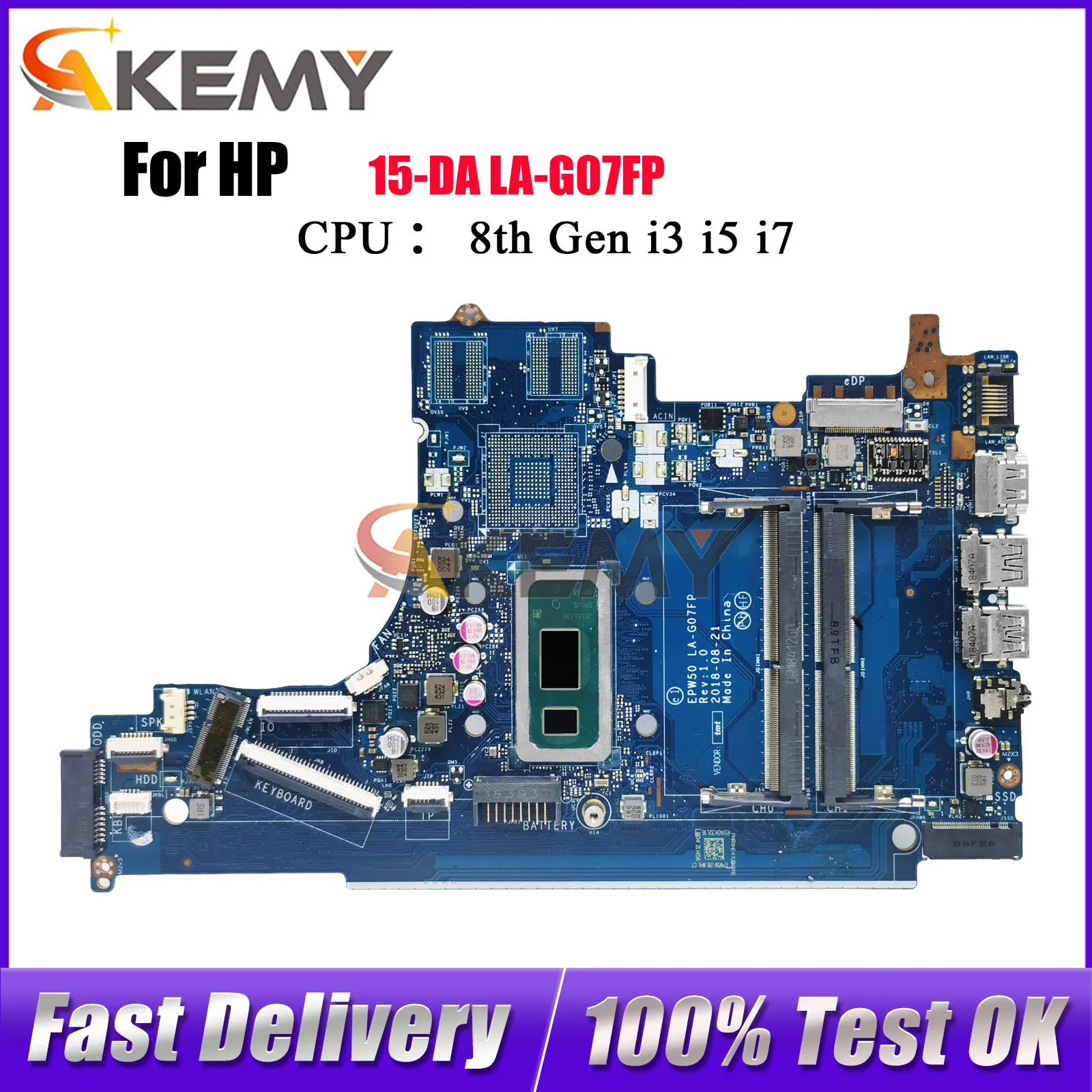 

LA-G07FP Материнская плата для ноутбука HP Pavilion 250 G7 15-DA с процессором i3 i5 i7 8-го 10-го поколения UMA L49975-601 L49975-001