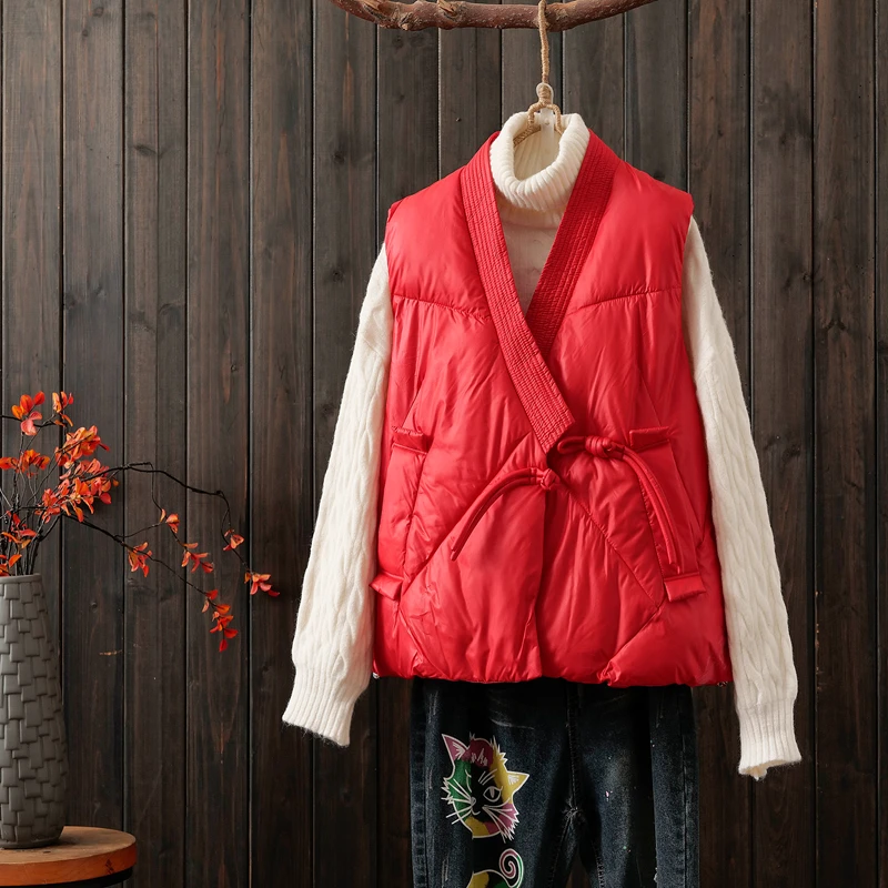 

Женский хлопковый жилет в стиле ретро с пуговицами, свободного кроя, с художественным дизайном, осенне-зимняя новинка, утепленный хлопковый жилет-пуховик