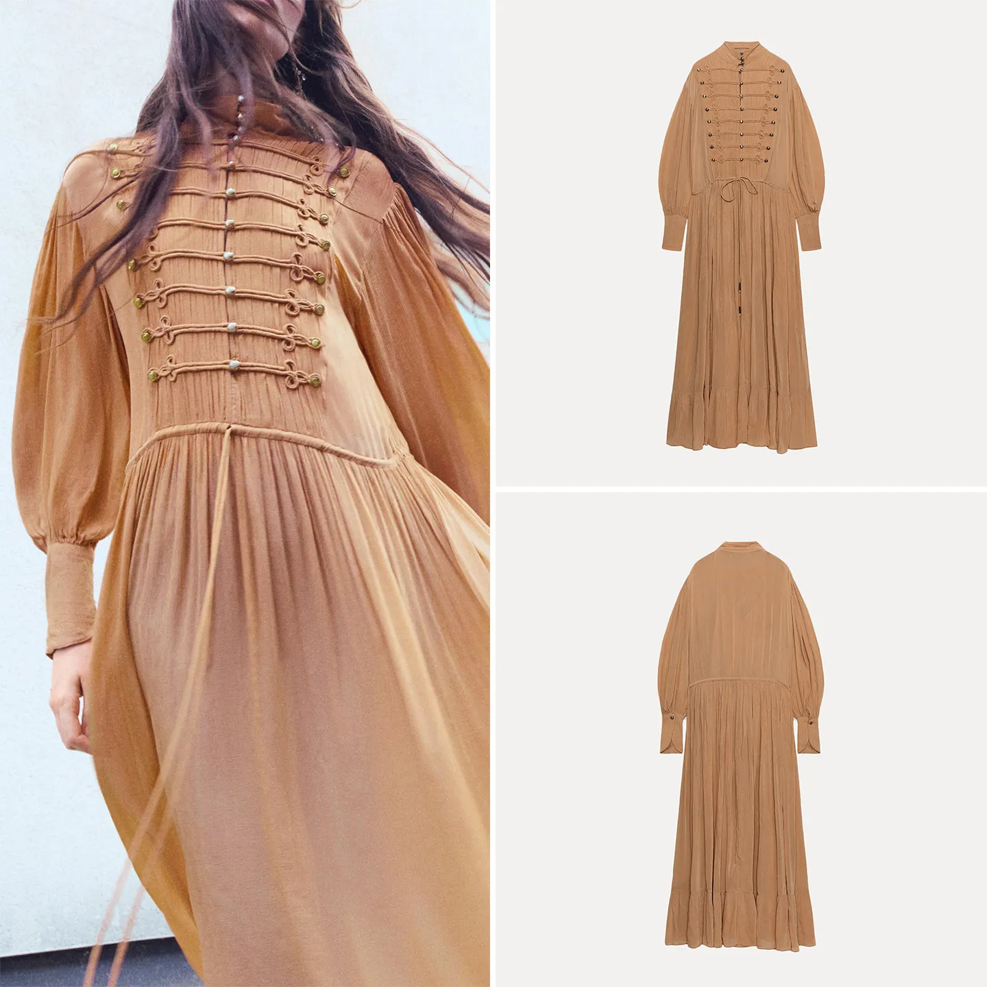 ZADATA Women's Long Sleeve Stand Collar Rope Buckle Dress 2026 Autumn New Style Individual Personality Daily Wear
