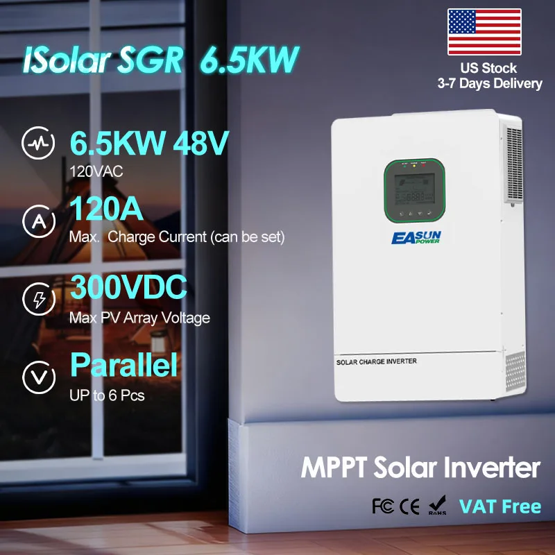 

solar charging inverter pure sine wave output 6500w ac output 48v compatible with 95% household appliances support batteryless