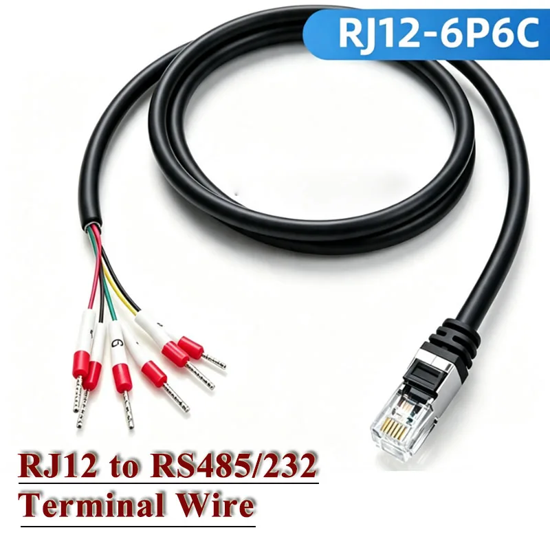 RJ12 6P6C Terminal Cable RJ12 Crystal Head To 232 485 Connection Line Switch Adapter Connector Wire with Number Tube 0.5M-5M