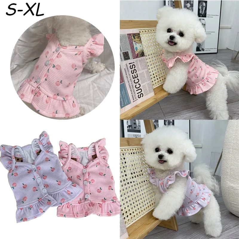 Pet Princess for Dog Small Dog Clothes Cute Peach Flying Sleeve Dog Dress for Female Cat Skirt S-XL