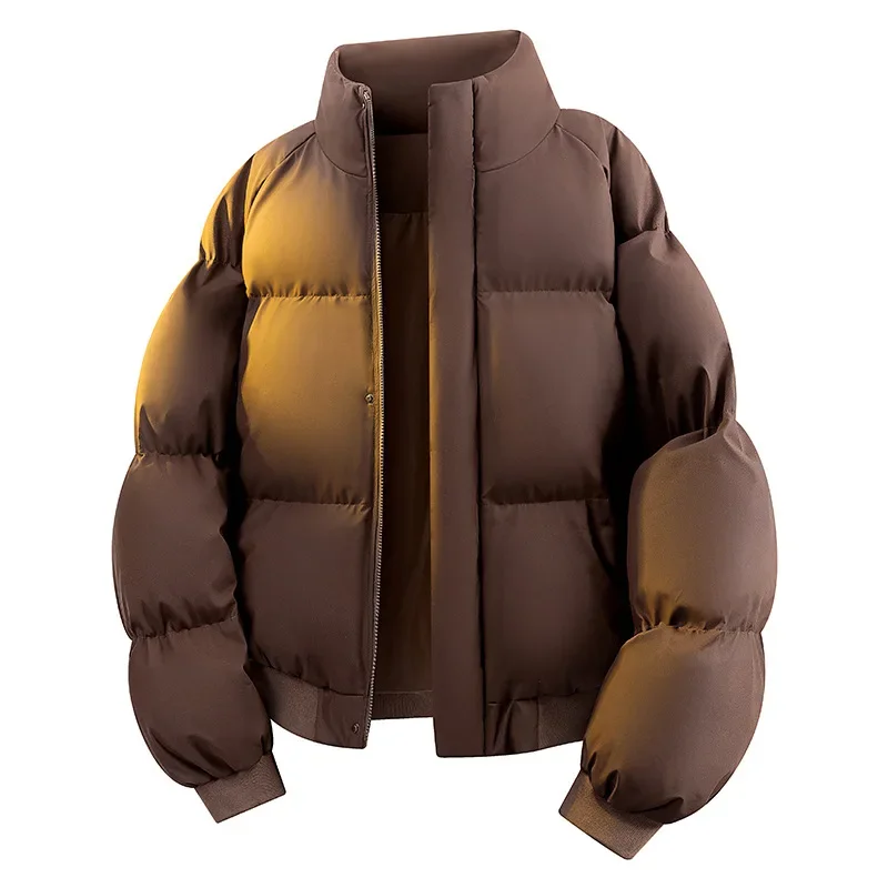 Parka en cuir PU bordeaux pour hommes, veste bouffante rembourrée à col montant, coupe ample, couleur unie, manteau Parka en PU pour Couple, manteaux Streetwear