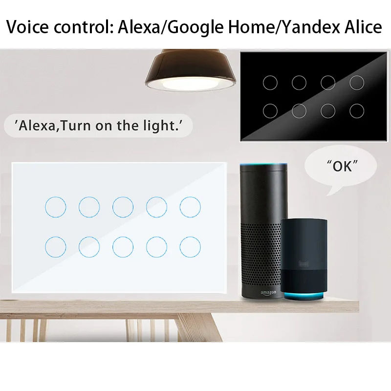 Imagem -02 - Interruptor de Luz Elétrico Inteligente com Controle de Voz Wifi Alexa Google Yandex Alice Gang Gang Gang Gang 10gang ac 100v240v 2way