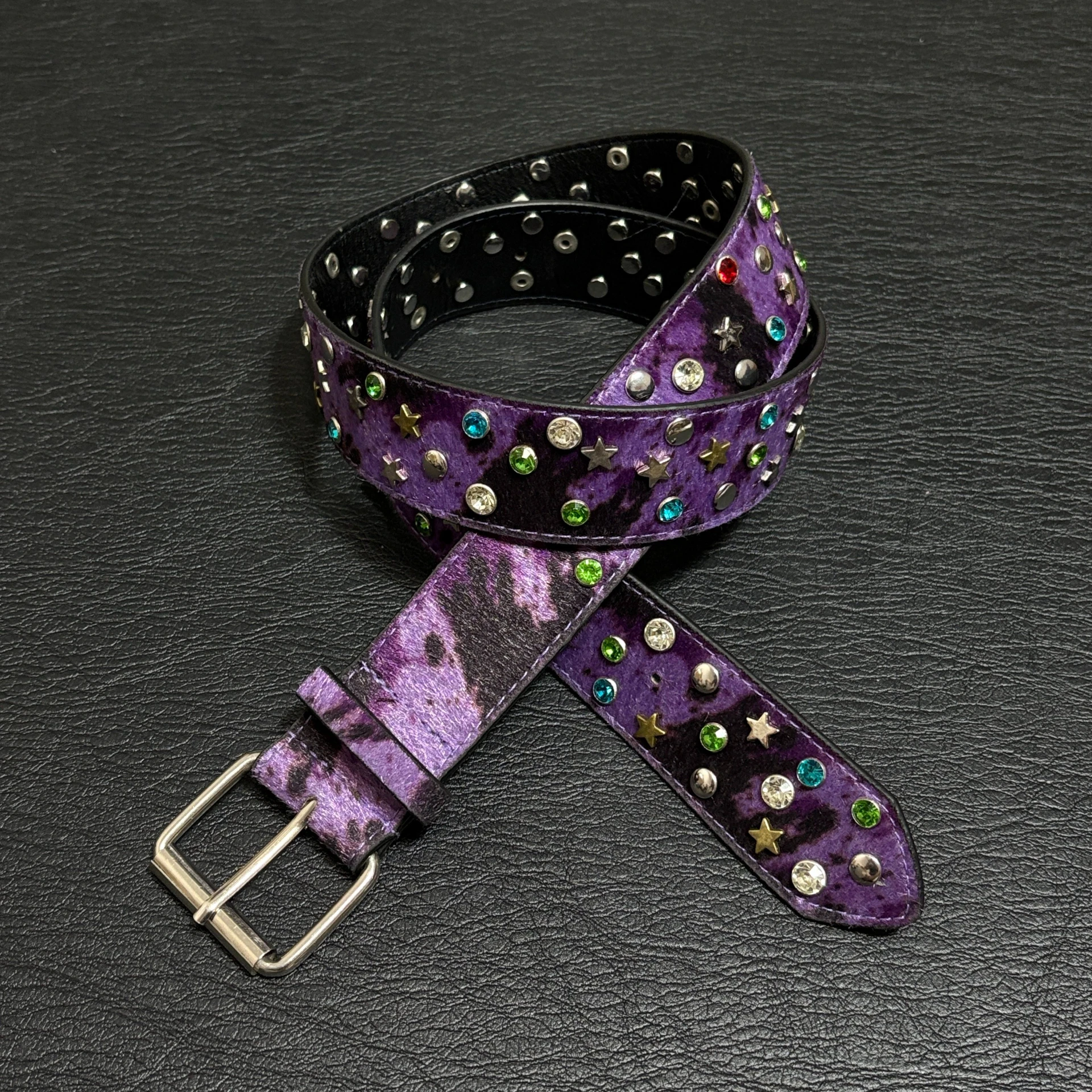 Subcultura cinturón de piedras preciosas de colores con estampado de leopardo púrpura Harajuku original y2k chica picante versátil Jeans accesorios decorativos