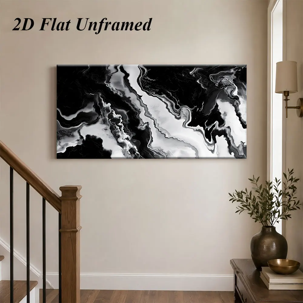 1 modern abstract black and white marble texture frameless decorative painting 2D plan