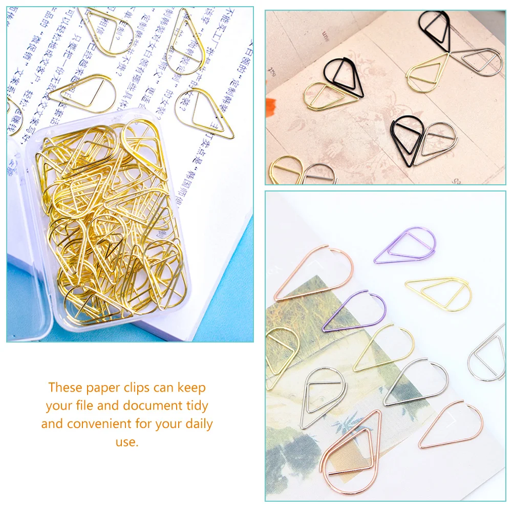 100 Pcs Drop-Shaped Paper Clips for File Xl Teardrop Paperclips Golden Metal Office