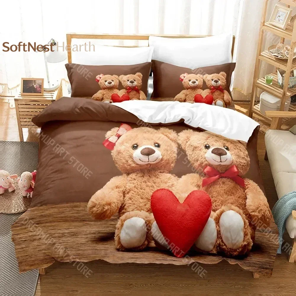 2026 3D Print Teddy Bear Bedding Set Single Twin Full Queen King Size Plush Bear Bed Set Aldult Kid Bedroom Duvetcover Sets