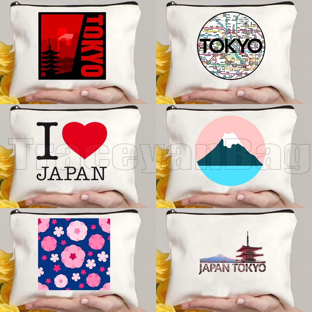 Bolsa de Maquillaje y Estuche para Lápices con Diseño de la Torre de Tokio, Monte Fuji, Estilo Japonés, Metro de Osaka, Ola de Kanagawa, Flor de Cerezo y Sakura