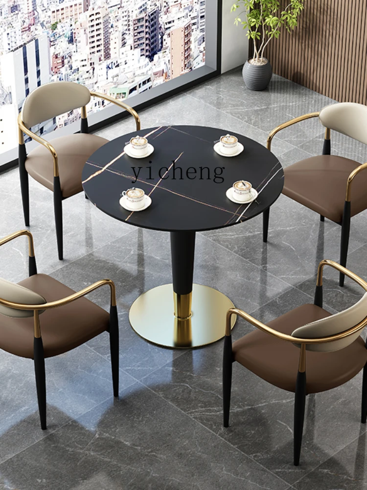 

Casual Modern Sales Office Reception Beauty Salon Round Table Rock Slab Dining Table Negotiation Reception Table and Chair Set