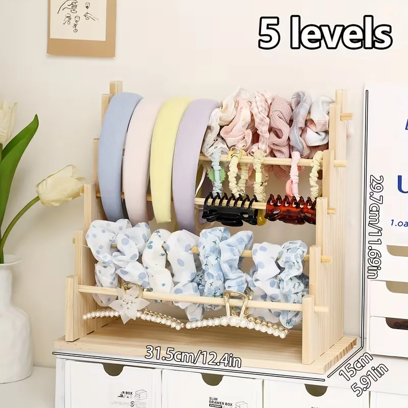 Aufbewahrungsartefakt für Haarschmuck aus Holz, Haarband-Ausstellungsständer mit großem Fassungsvermögen, Kinder-Haarring-Greifclip, Finishing Multi-La