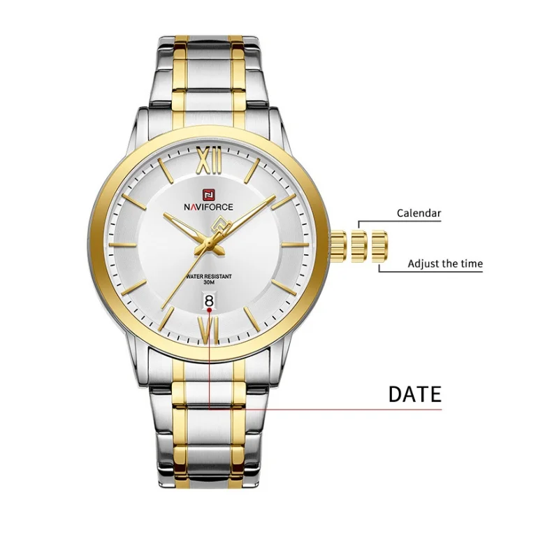 NAVIFORCE NF9254 Men's Quartz Watch Simple Fashion Business Calendar Display Stainless Steel Strap 3ATM Waterproof Watches